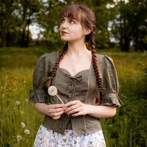 Revintaria Lace-Up Linen Top L